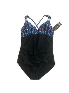 Anne Cole Collection Size 14 women’s one piece swimsuit ruching black blue pink